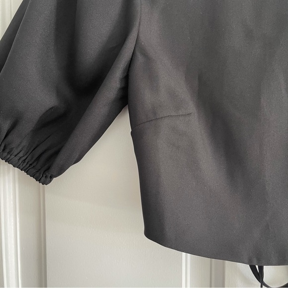 Lulu’s Subtle Flirt Black Puff Sleeve Lace-up Crop Top - Picture 6 of 10